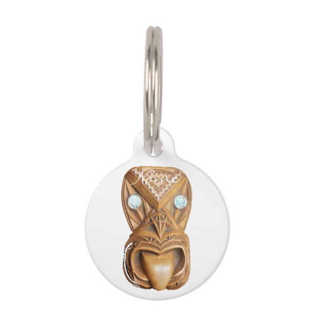 Carved Maori Tiki Face Thunder_Cove Haustiermarke (Vorderseite)