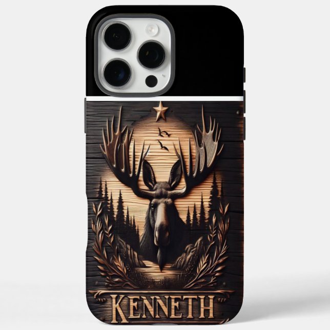 Carved Moose Wood Sign iPhone 16 Pro Max Hülle (Rückseite)