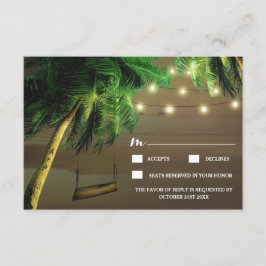 Carved Palm Tree Beach Lights Wedding RSVP Cards Karte