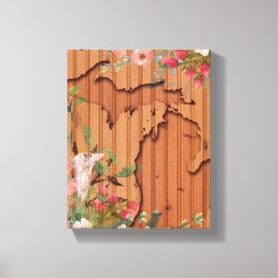 Carved Pine Wood Michigan   Floral Leinwanddruck