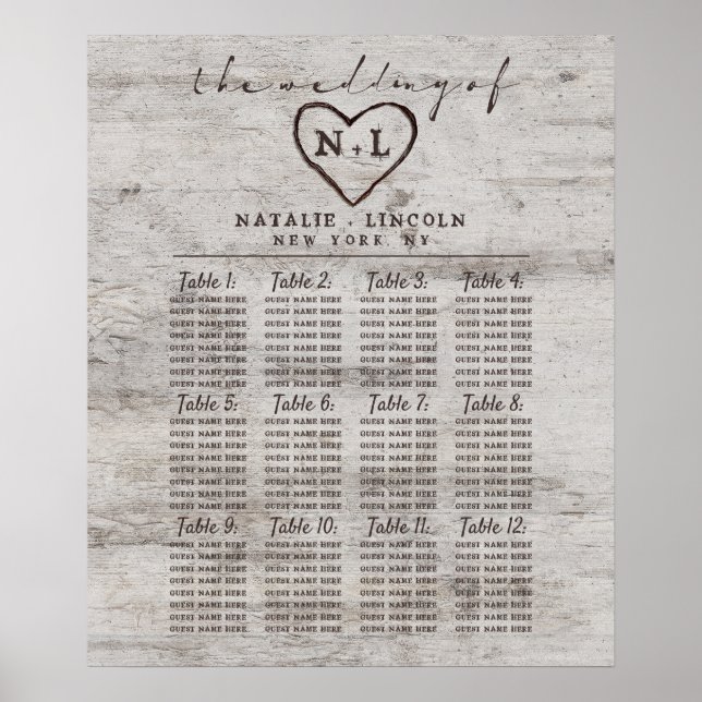 Carved Sweethearts Hochzeitstisch Poster (Vorne)