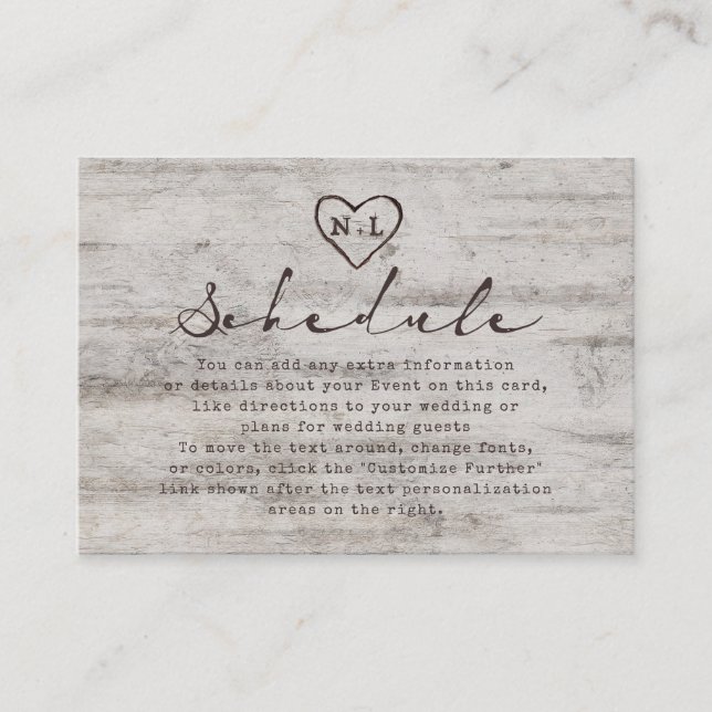 Carved Sweethearts Rustic Birch Wedding Plan Begleitkarte (Vorderseite)