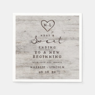 Carved Sweethearts Rustic Birch Wood Sweet Ending Serviette