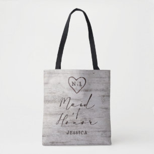 Carved Sweethearts Rustic Birch Wood Trauzeugin Tasche