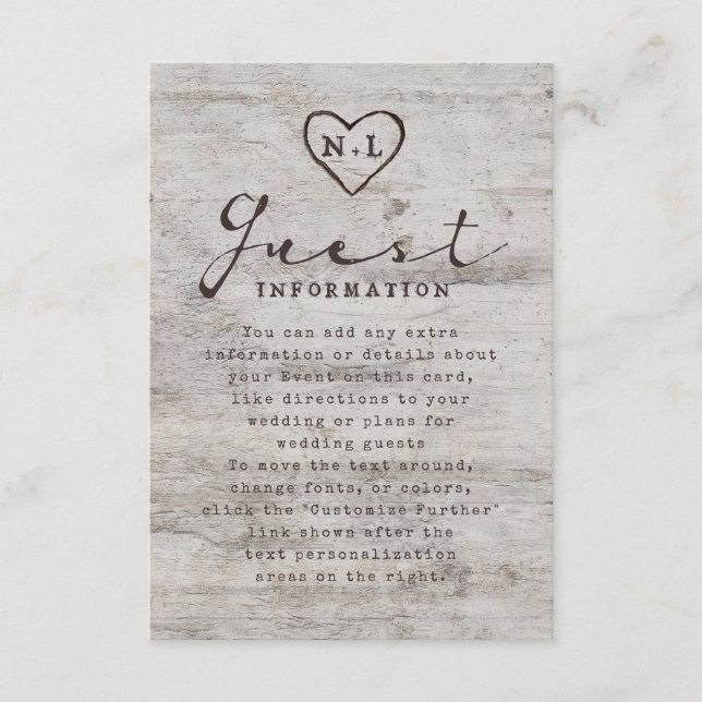 Carved Sweethearts Rustic Tree Wedding Information Begleitkarte (Vorderseite)