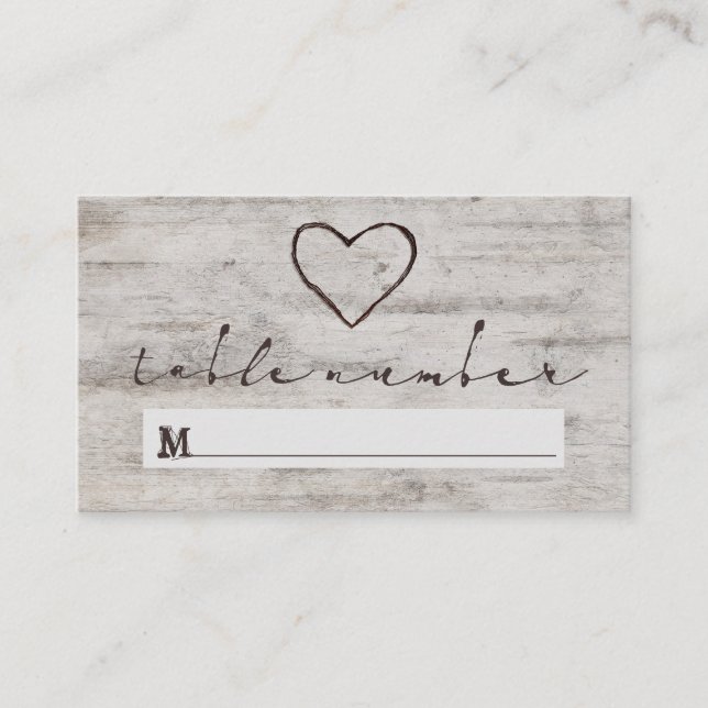 Carved Sweethearts Seating Wedding Tischnummer Platzkarte (Vorderseite)