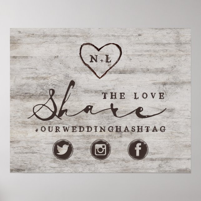 Carved Sweethearts teilt die Liebe Wedding Sign Poster (Vorne)