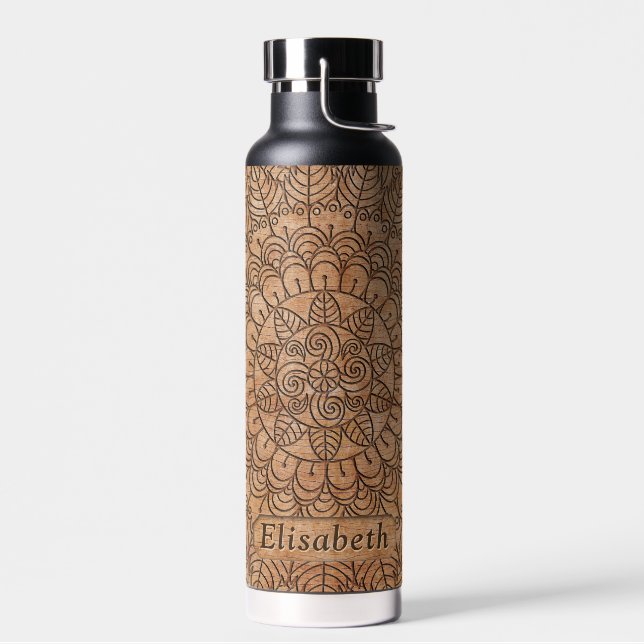 Carved Wood Floral Circles Mandala Name Trinkflasche (Links)