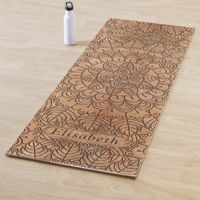 Carved Wood Floral Circles Mandala Personalisiert Yogamatte (Beispiel)