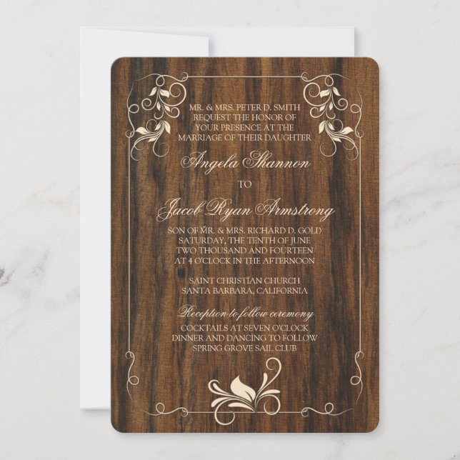 Carved Wood Look Elfenbeinblume Einladung Hochzeit (Vorderseite)
