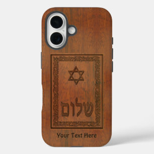 Carved Wood Shalom iPhone 16 Hülle