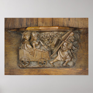 Carving, die ein Paar in einem Karren darstellt, d Poster