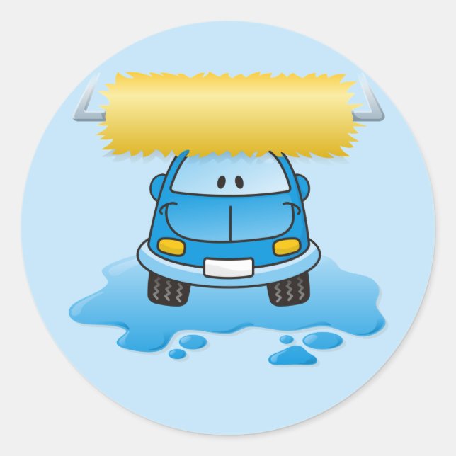 Carwash-Cartoon Runder Aufkleber (Vorderseite)