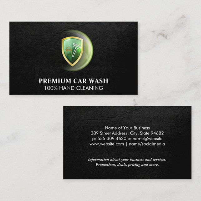 Carwash-Logo | Leather Monogram Business Card Visitenkarte (Vorne/Hinten)