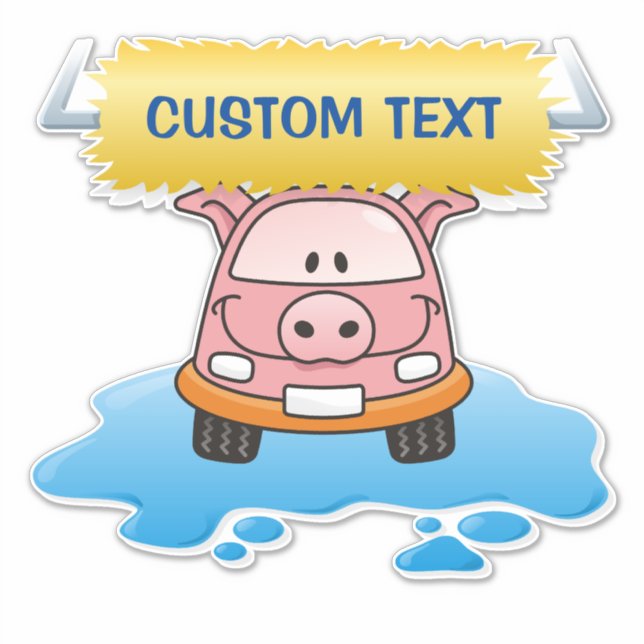 Carwash Pig Cartoon Aufkleber (Vorderseite)
