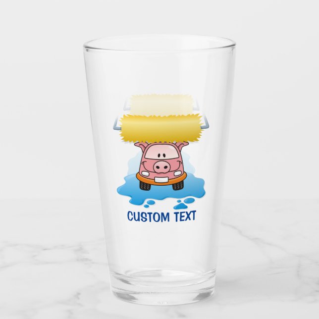 Carwash Pig Cartoon Glas (Vorderseite)