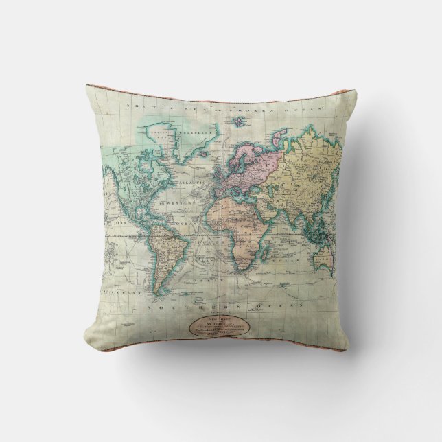 Cary Karte 1801 der Welt auf Mercator-Projektion Kissen (Vorderseite)