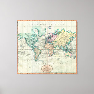 Cary Karte 1801 der Welt auf Mercator-Projektion Leinwanddruck