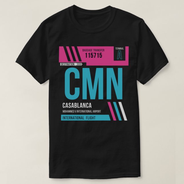 Casablanca CMN Airport Code Gepäckanhänger T-Shirt (Design vorne)