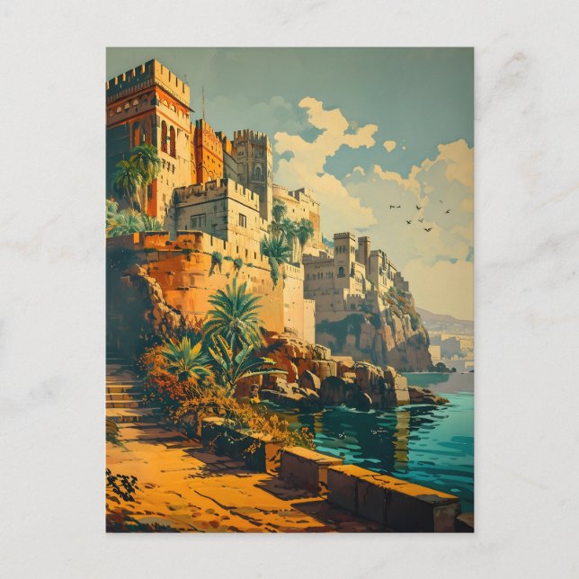Casablanca Coast: Vintage Eleganz Postkarte (Vorderseite)