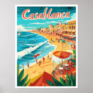 Casablanca Marokko Kunst Vintage Reise Illustratio Poster