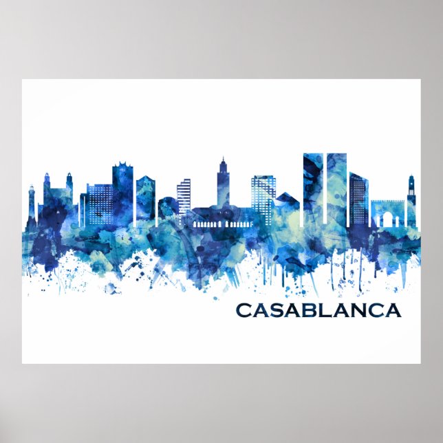 Casablanca Marokko Skyline Blue Poster (Vorne)