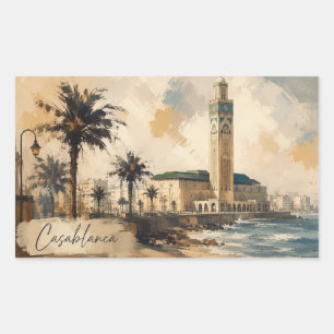 Casablanca Marokko Vektor-Sticker   Hassan-II-Mosc Rechteckiger Aufkleber