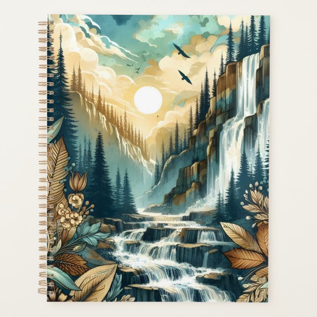 Cascade de Forest Mountain Boho Motif naturel (Devant)