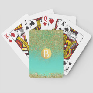 Cascading Gold Glitter & Teal Aqua Glam Trendy Spielkarten