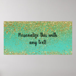 Cascading Gold Glitzer & Aquamarin Aqua Glam Banne Poster