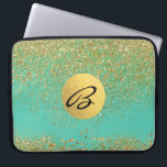 Cascading Gold Glitzer Aquamarin Aqua Glam Trendy Laptopschutzhülle<br><div class="desc">Custom Sleeve</div>