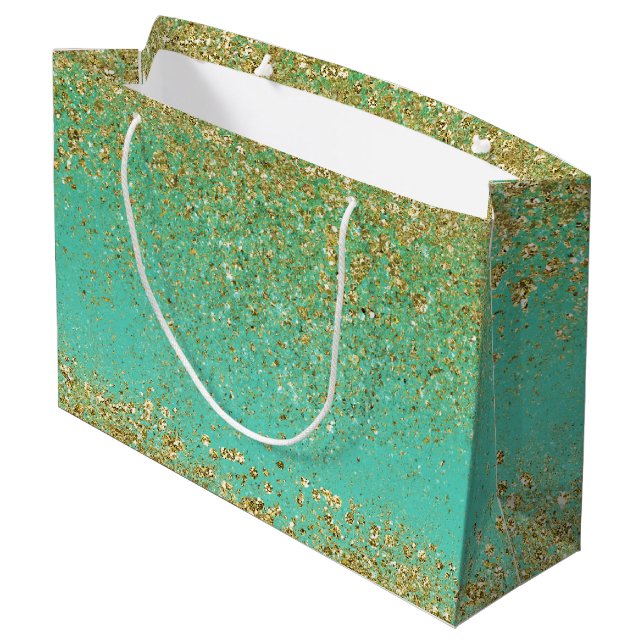 Cascading Gold Glitzer Glittery Glam Sparkle Party Große Geschenktüte (Rückseite Schrägansicht)