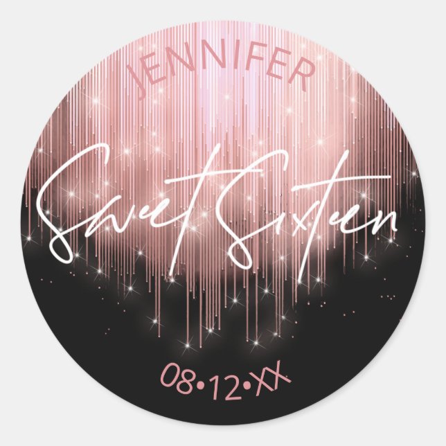 Cascading Lights Sweet 16 Rose Gold ID790 Runder Aufkleber (Vorderseite)