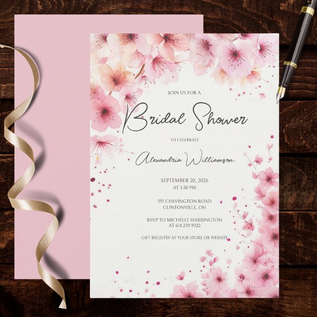 Cascading Pink Flowers Bridal Shower Einladung (Von Creator hochgeladen)