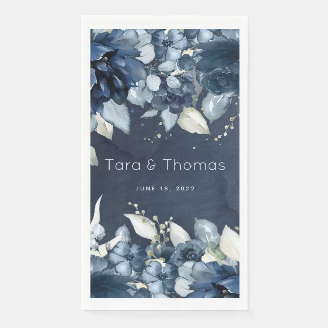 Cascading Rose Hochzeit Long Navy Dinner Napkin Serviette (Vorderseite)