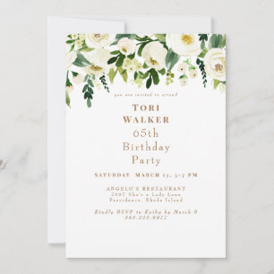 Cascading White Floral 65. Geburtstagsparty Einladung