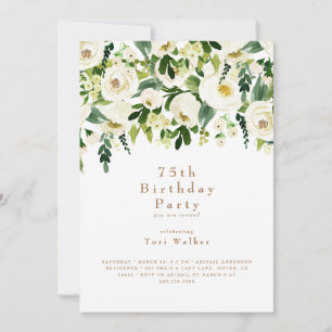Cascading White Floral 75. Geburtstagsparty Einladung