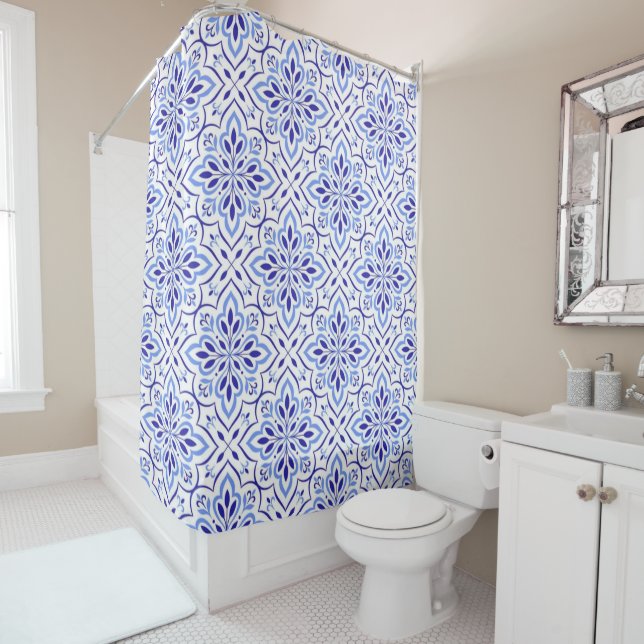 Cascais Elegance Delicate Blue Mediterranean Duschvorhang (Beispiel)
