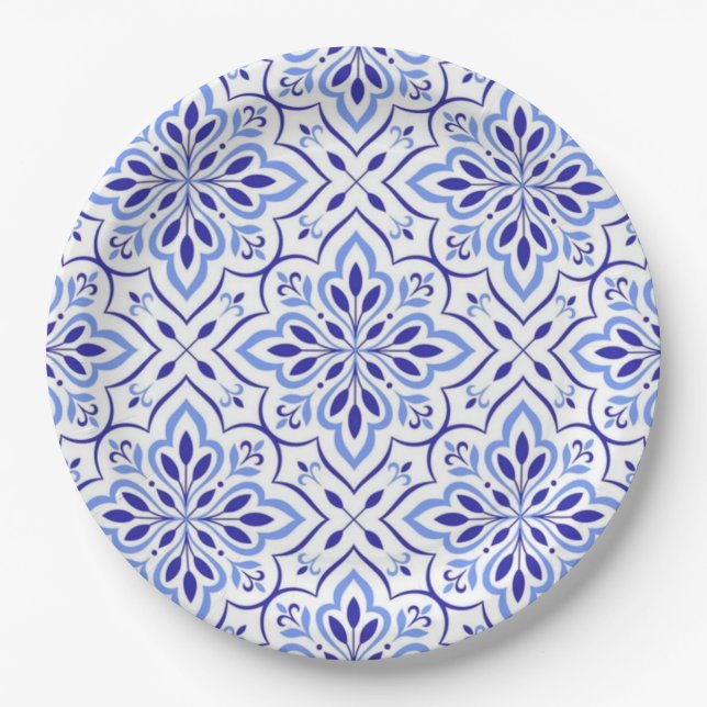 Cascais Elegance Delicate Blue Mediterranean Pappteller (Vorderseite)
