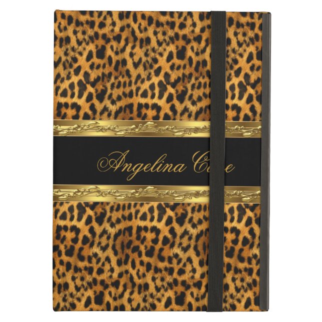 Case Elegant Gold Black Leopard Animal Print (Vorderseite Geschlossen)