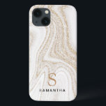 Case Mate aus weißem Marmor-Glitzer<br><div class="desc">Weißer Marmor chic Gold Glitzer    monogramiPhone 13 Gehäuse</div>