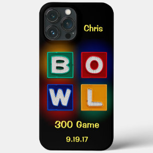 Case-Mate iPhone Case 300 Game, B O W L néon graphique avec nom et date