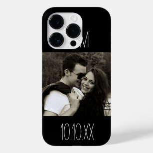 Coque Pour iPhone 14 Pro Noir d'initiales de date de photo de couples