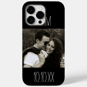 Coque Pour Pour iPhone 14 Pro Max Noir d'initiales de date de photo de couples