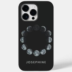 Coque Pour Pour iPhone 14 Pro Max Phases de lune d'aquarelle noire personnalisées