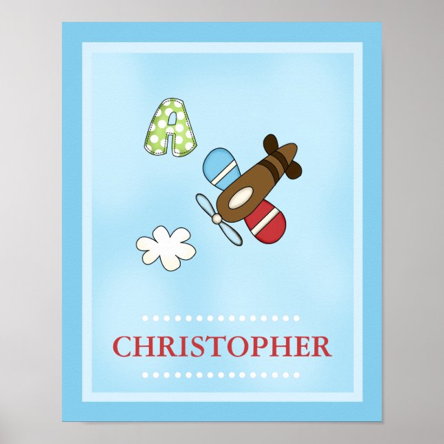 Casey's ABC Airplane Personalized Name Art Print Poster (Vorne)