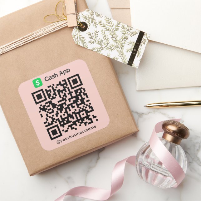Cash App QR Code Payment Scan zu Pay Blush Pink Quadratischer Aufkleber (Schenken)