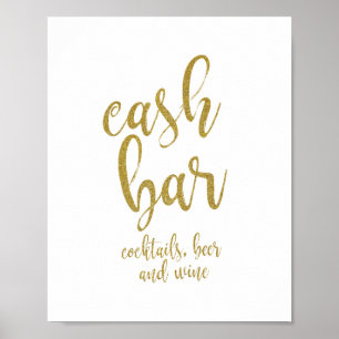 Cash Bar Gold Glitter 8x10 Hochzeitsschild Poster