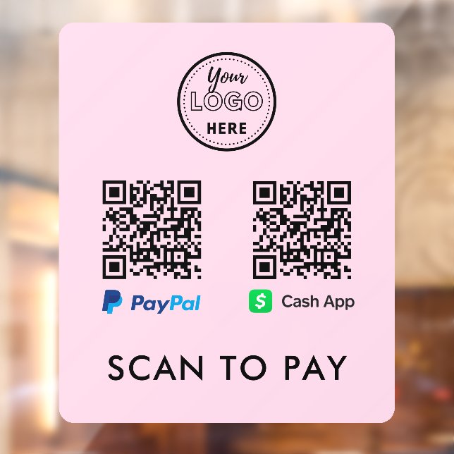 CashApp Paypal QR Code Scan to Pay Logo Rosa Fensteraufkleber (Blatt 2)