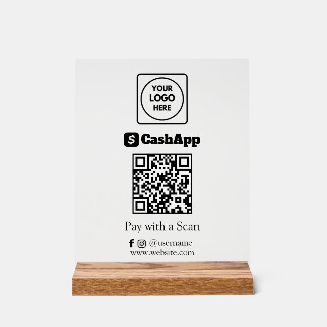 CashApp QR-Code | Benutzerdefiniertes Scan-to-Pay- Acrylschild (Vorderseite)